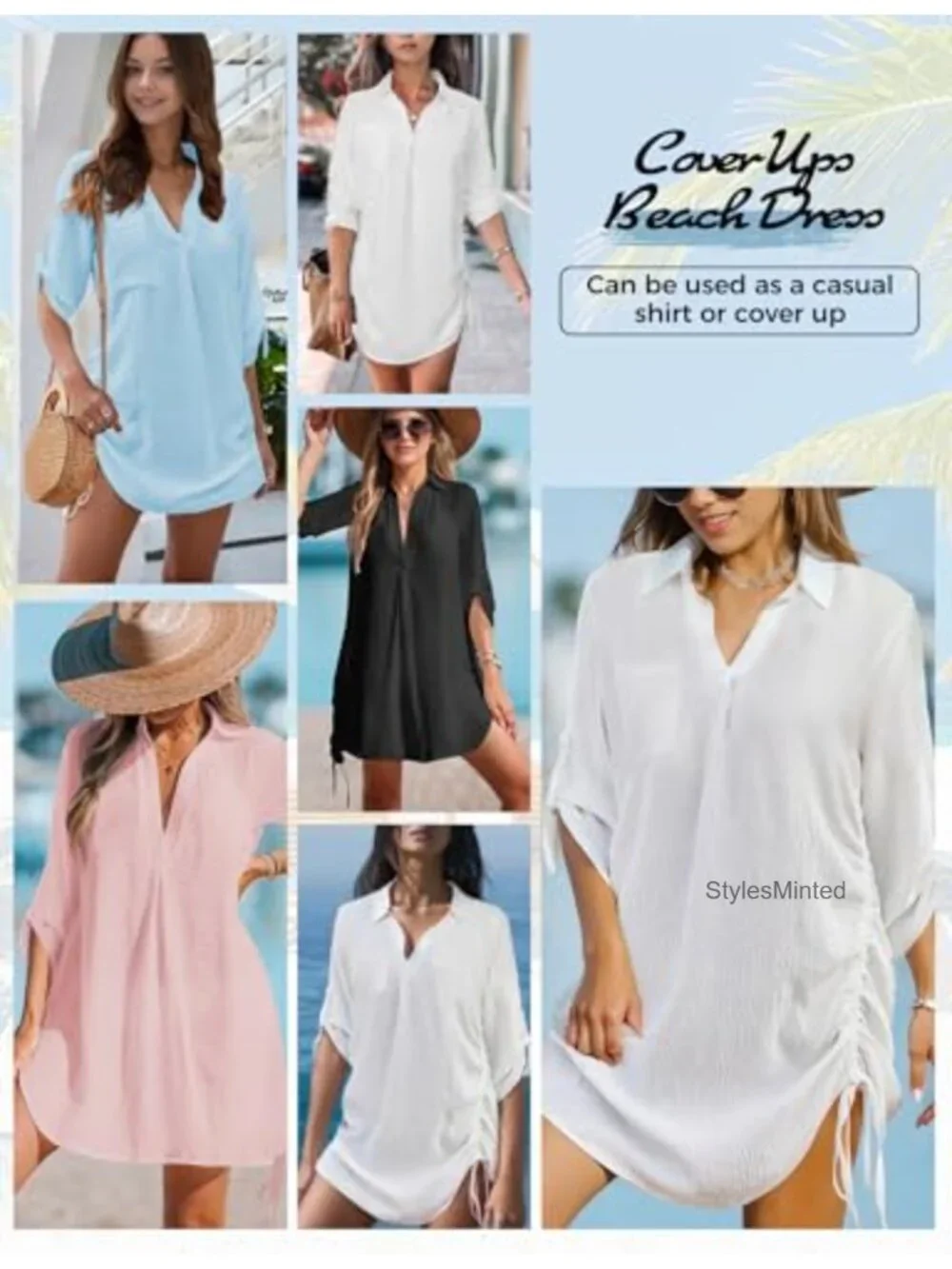 Women's V Neck Drawstring Beach Cover Up Dress with Long Sleeves and Chest